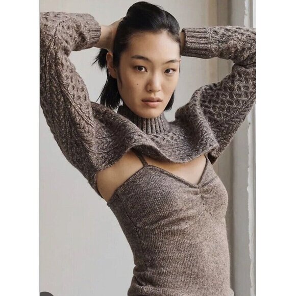 Anthropologie Brown Cable Knit Sweater Shrug - Picture 1 of 14